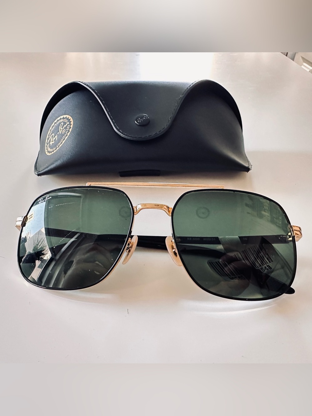 Ray-Ban Black Temples Gold Frame Sunglasses with Green Lenses